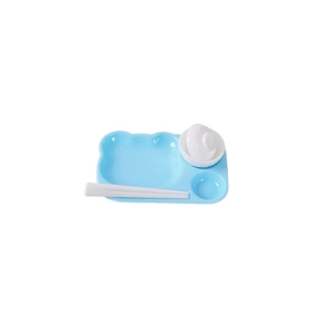 Miniature blue bear-shaped plate with white bowls and chopsticks dollhouse kitchen set