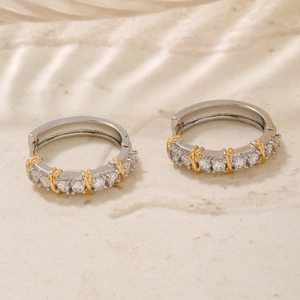 Vintage Copper Zirconia Inlaid X Cross Hoop Earrings Two Tone Gold Silver Plated Luxury Fashion Earrings For Women Jewelry