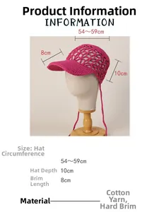 Detailed size chart for the rose red crochet sun hat with 54-59cm head circumference