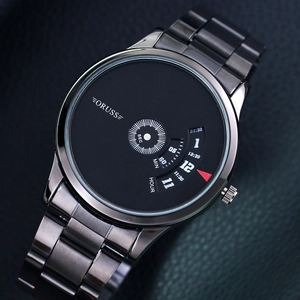 Elegante FORUSS Herrenuhr mit anthrazitfarbenem Stahlarmband und Drehzifferblatt