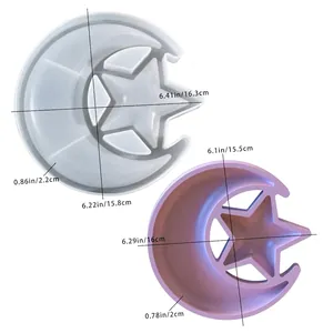 Star and moon resin tray silicone mold with precise dimensions and weight details