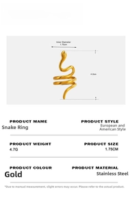 Guide des dimensions détaillé pour bague serpent en acier doré avec paramètres de taille
