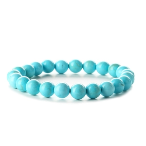 8mm sky blue natural stone beaded bracelet with turquoise texture on white background