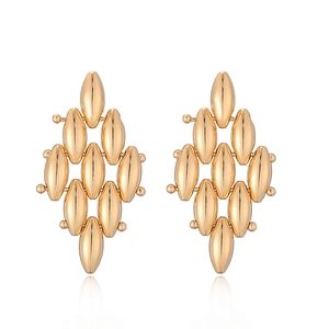 Polished 18K gold plated brass stud earrings with a hollow diamond-shaped design
