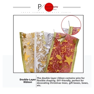 Detail view of double-layer sheer mesh ribbon with gold stars and built-in shaping wire