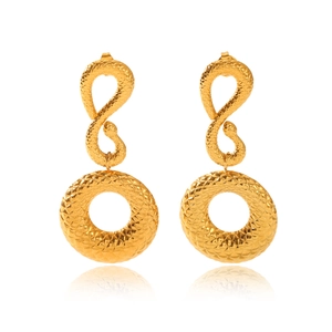 Boucles d'oreilles serpent en acier inoxydable doré 18k avec anneau géométrique texturé