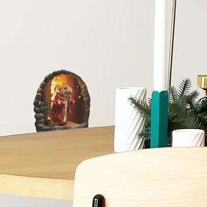 3D Christmas mouse hole wall sticker with cozy lighting detail for home decor