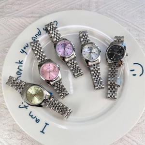 Classic stainless steel women's watches with small dial and date in five diverse colors
