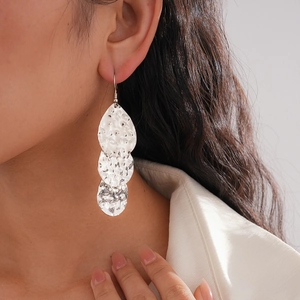 Boucles D'oreilles Pendantes Goutte À Plusieurs Couches Martelées Avec Tige En Acier Bijoux En Métal Texturé Pour Femmes