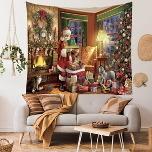 Detail eines Weihnachts-Wandteppichs mit Weihnachtsmann und hochauflösendem Digitaldruck