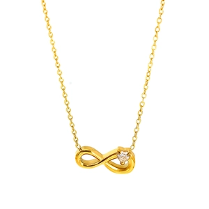 Elegant gold infinity symbol necklace with zircon stone on a classic O-chain necklace