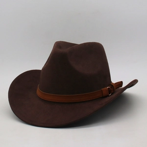 Vintage Western Cowboy Hat Faux Suede Felt Wide Brim Waterproof Outdoor Retro Style For Men Women With Leather Band Buckle