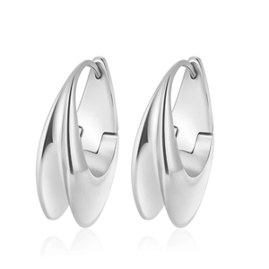 Polished silver stainless steel double layered teardrop hoop earrings for women