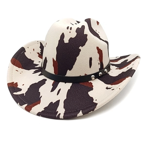 Western Cowboyhut Kuh Leopard Print Niete PU Lederband Breite Krempe Sonnenschutz Outdoor Mode Unisex