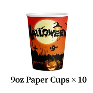 Halloween pumpkin party paper cups 9oz set of 10 with spooky ghost and bat patterns
