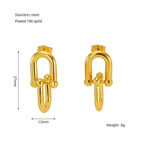 Pendientes de eslabón en U de acero inoxidable chapado en oro de 18K con dimensiones