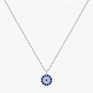 925 Sterling Silver Evil Eye Necklace Round Blue White Cubic Zirconia Pendant Minimalist Lucky Jewelry For Women