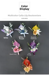 Calla lily boutonniere set in six colors for weddings including white and purple