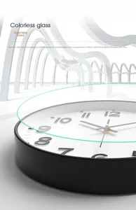 Detail of high-transparency colorless glass on 12-inch modern wall clock