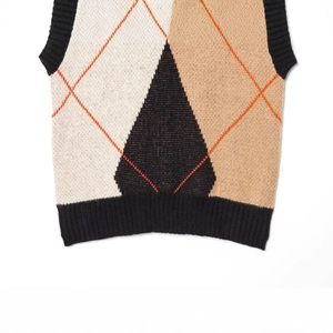 Classic argyle knit sweater vest featuring black beige and yellow diamond pattern