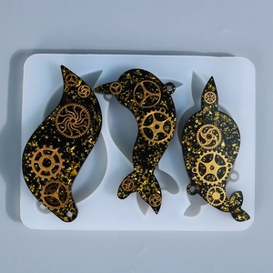 Steampunk style resin charms with gold gears and matching silicone mold set