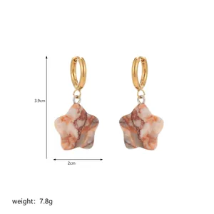 Star-shaped natural stone earrings with gold hoops, size 3.9cm by 2cm and weight 7.8g