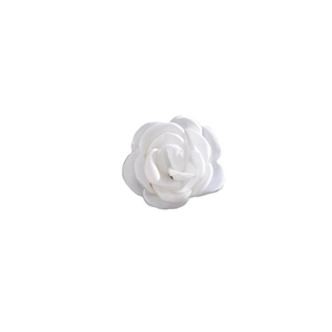 White fabric camellia flower brooch with layered petals for elegant clothing decoration