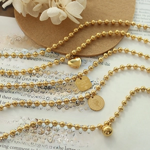 Vintage Geometric Ball Chain Bracelet 18K Gold Plated Titanium Steel Heart Coin Square Pendant Women Jewelry Adjustable
