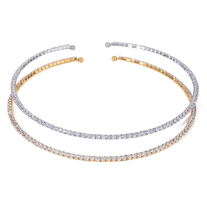 Elegant stainless steel collar necklaces with cubic zirconia in gold and silver finishes