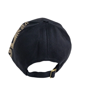 Black cotton baseball cap with gold dragon embroidery and metal back buckle