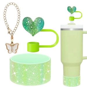 Cup Accessories Butterfly Chain With Heart Straw Cover And Rhinestone Cup Boot Silicone Metal Alloy Shiny