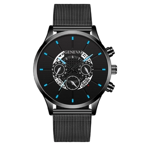 Geneva Fashion Men's Quartz Watch With Stainless Steel Milanese Mesh Strap Calendar Date Display Alloy Case Wristwatch