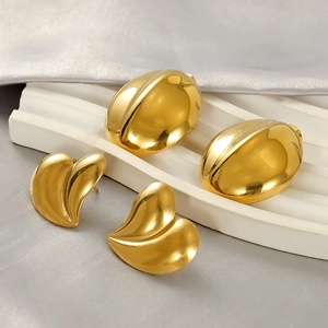Boucles D'oreilles Créoles Coeur Et Goutte En Acier Inoxydable Plaqué Or 18K Bijoux De Mode Pour Femmes