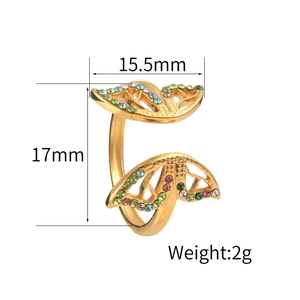 Luxurious gold butterfly open ring with colorful zircon stones and 15.5mm width