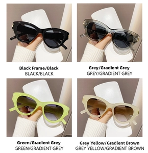 Collage showing four color variants of trendy cat-eye sunglasses with UV protection