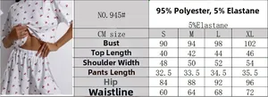 Size chart showing S-XL measurements for cherry print short pajama set with material details