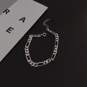 Silver vintage double-layer Figaro chain bracelet for men with lobster clasp and adjustable link