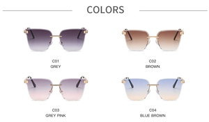 Four color options of rimless gradient sunglasses with metal bridge and gold accents