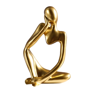 Golden abstract thinker sculpture statue for modern home office desk decor