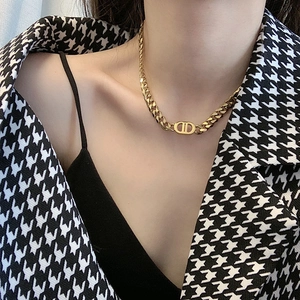 Chic 18k gold plated stainless steel Cuban chain necklace with a double D pendant for women
