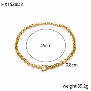 Detailed specs of gold titanium chain necklace measuring 45cm long and 0.8cm wide