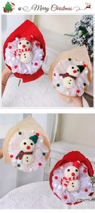 Detail of Christmas snowman DIY bouquet with knitted hats and colorful felt decorations