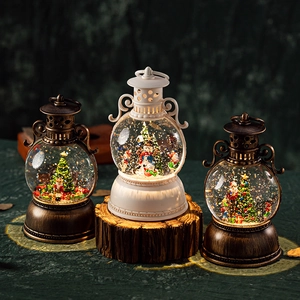 Retro Christmas musical snow globe lanterns with glowing LED scenes and snowman figures