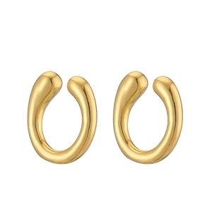 Polished 18K gold plated C-shaped ear cuffs with minimalist multi-layer organic design