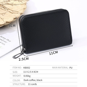 Black leather accordion card holder wallet with 11 slots and dimensions 11x8x2.5cm