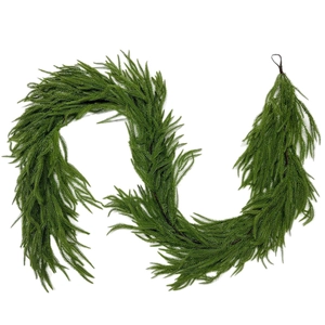 Green PE Norfolk pine garland for Christmas decor, S-shaped layout on white background