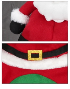 Detailed view of Santa hat stitching with red felt, white faux fur, and gold accents