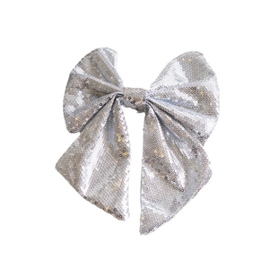 Sparkling silver sequin Christmas bow decoration for holiday trees and festive DIY crafts