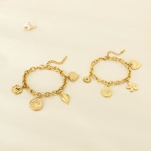 Summer beach style gold stainless steel bracelets with seashell and wave charms