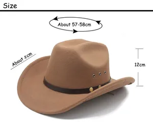 Guide des tailles pour chapeau de cow-boy marron avec circonférence de 58cm et bord de 8cm